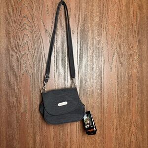 NWT Baggallini Gray Crossbody Bag w/ Pink Interior